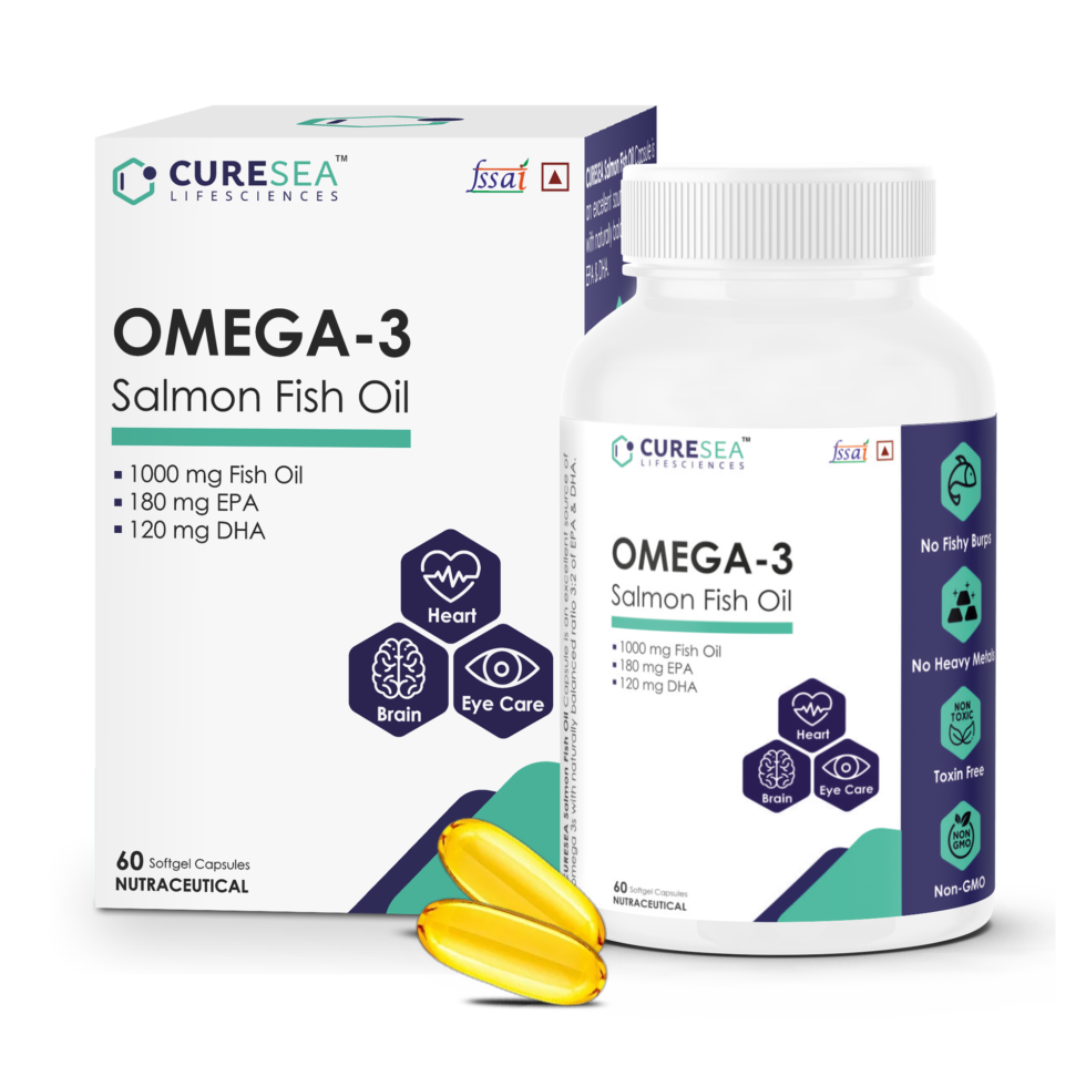 Omega 3 Salmon Fish Oil 1000mg (180mg EPA & 120mg DHA) Brain, Heart