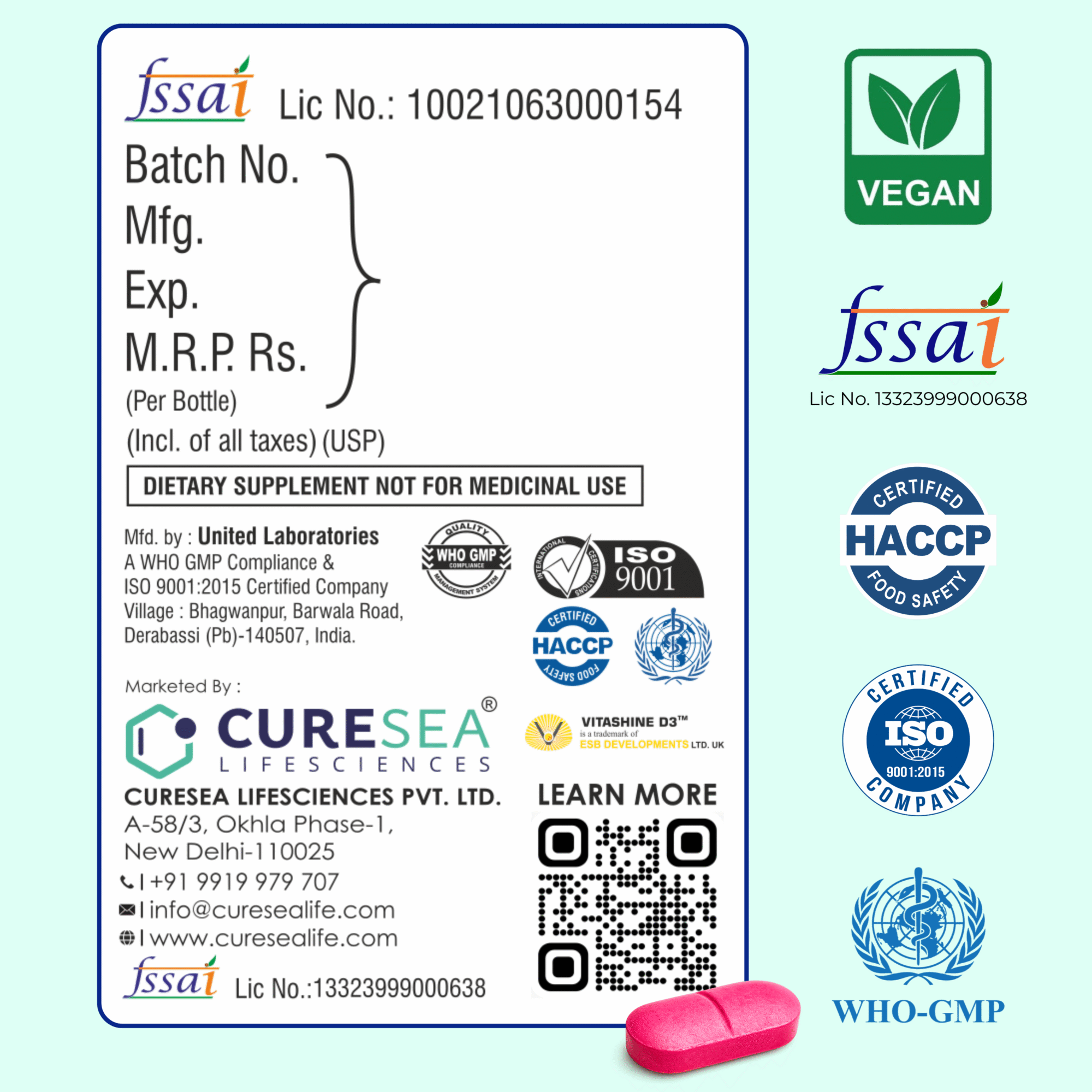Plant based Vitamin B Complex 100% RDA B1, B2, B3, B5, B6, B7, B9, B12 with Vitamin D3 (Vitashine™ Lichen), E and Magnesium | For Women & Men - Image 10